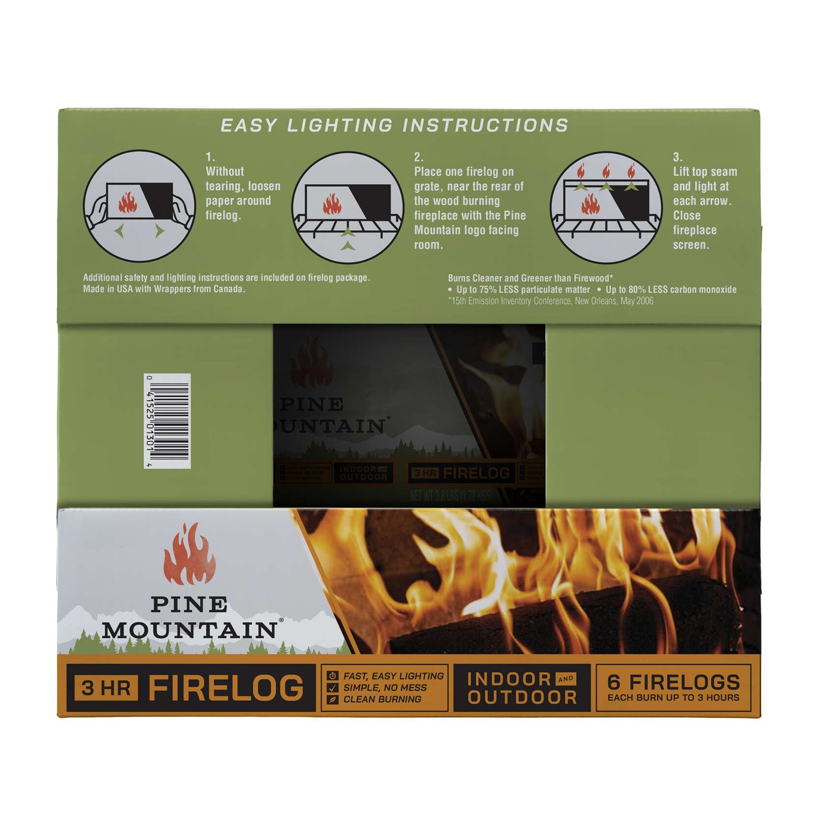 Pine Mountain Clean Burn Outdoor Pit Indoor Fireplace Starter Firelogs, 6 Pack