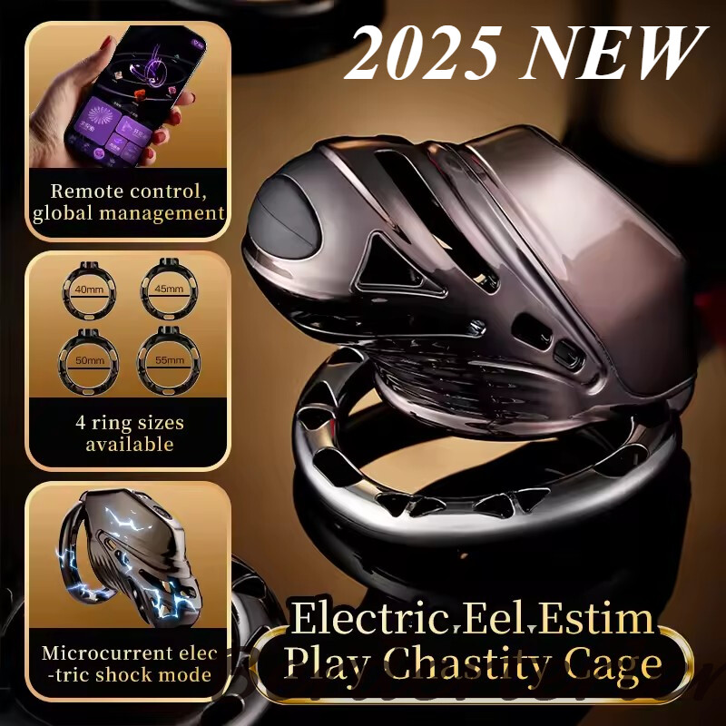APP Remote Control Chastity Cage with 4 Size Active Ring Abstinence with Plug