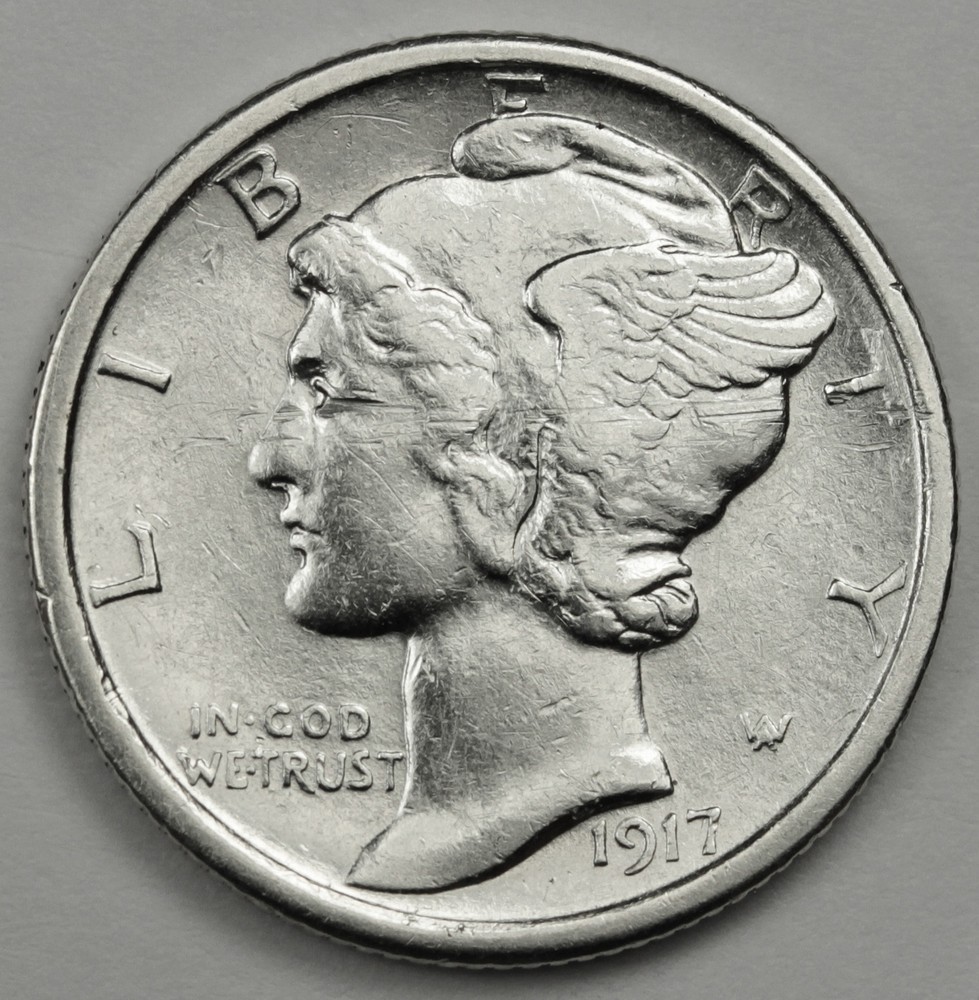 1917-s Mercury Head Dime. 20% Fully Separated Horizontal Band's.  A.U. (INV.E)