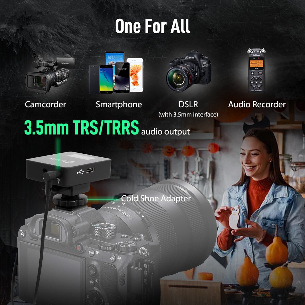 Wireless Lavalier Microphone System UHF Transmitter with Receiver for Phone DSLR