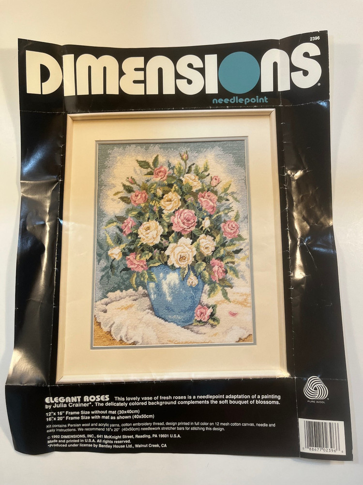 Dimensions Needlepoint Kit #2396 "Elegant Roses" - Started
