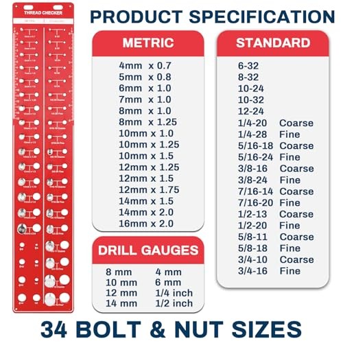 34 Thread Checker Nut and Bolt Thread Checker Standard and Metric Bolt Size