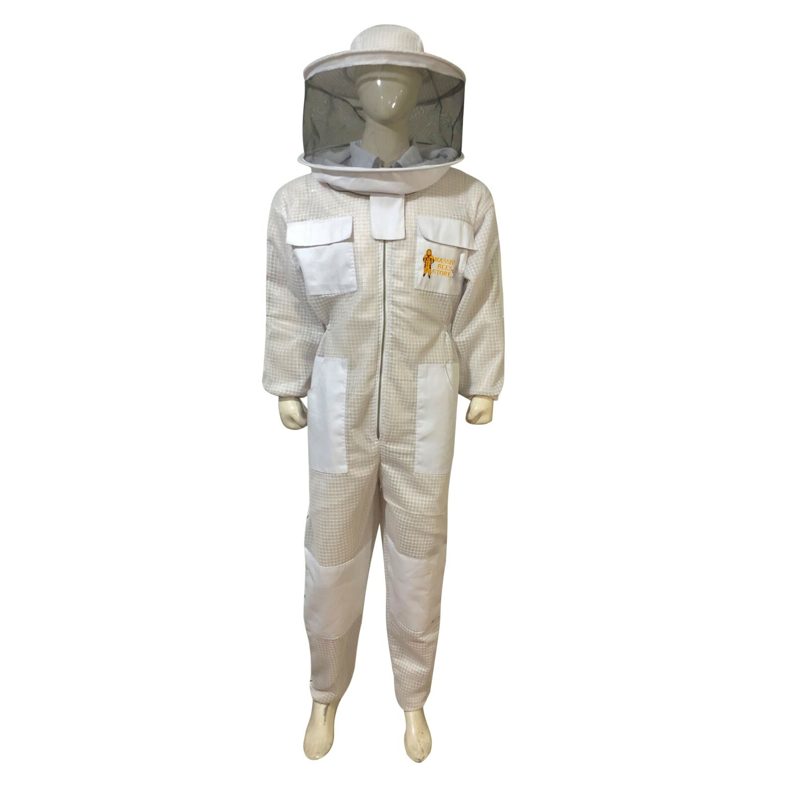 Massive bee Store Beekeeping ventilated Suit with Round and Bee Gloves in White