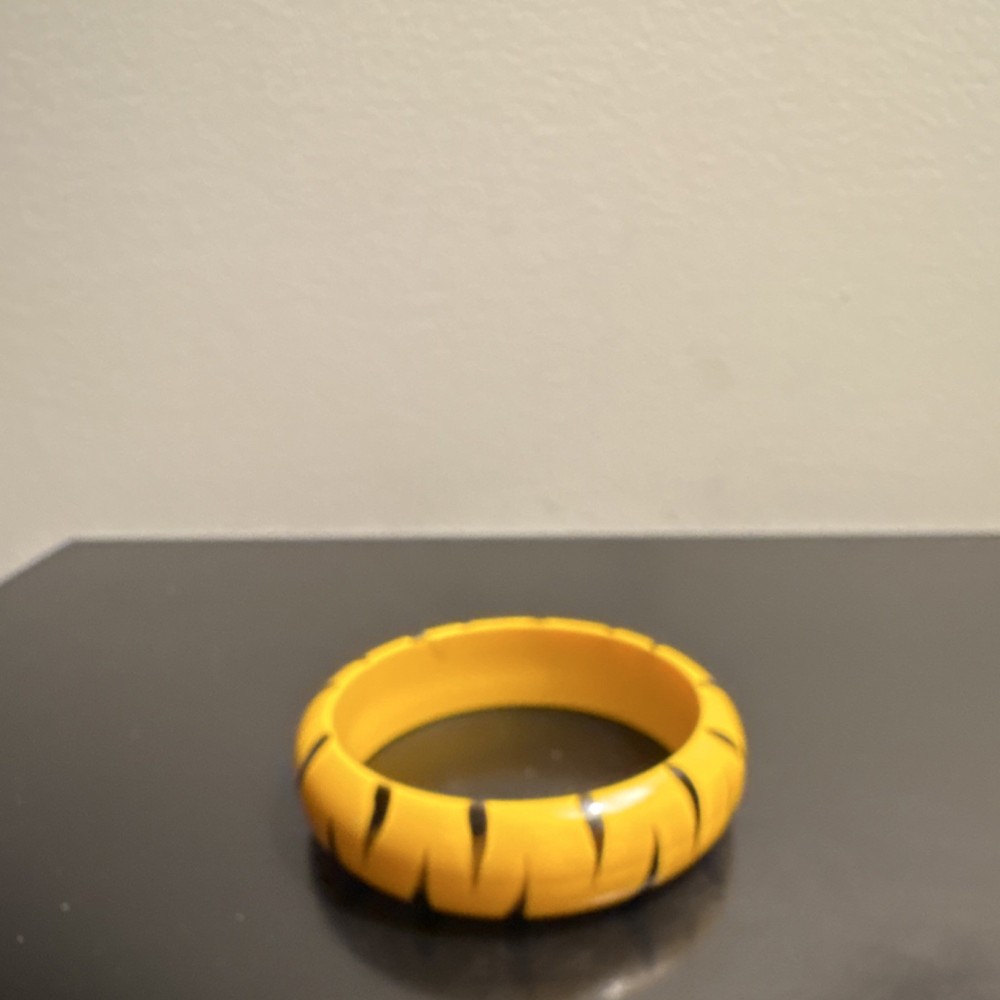 Bangle Bracelet Bakelite Plastic Yellow with Black Tiger stripes