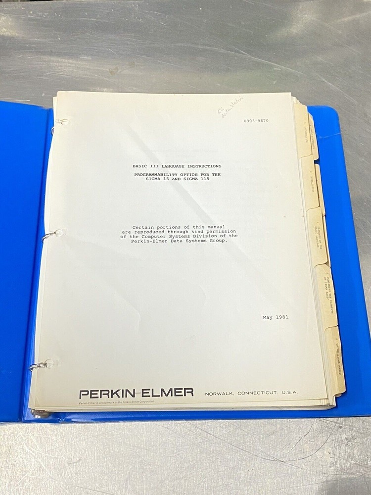 Perkin Elmer PE Basic Language 3 Sigma 15 & Sigma 115 - Users Guide / Manual