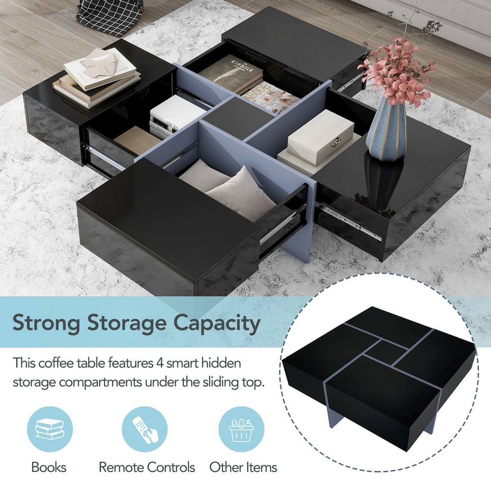 Vinsetto Coffee Table with 4 Hidden Storage Compartments