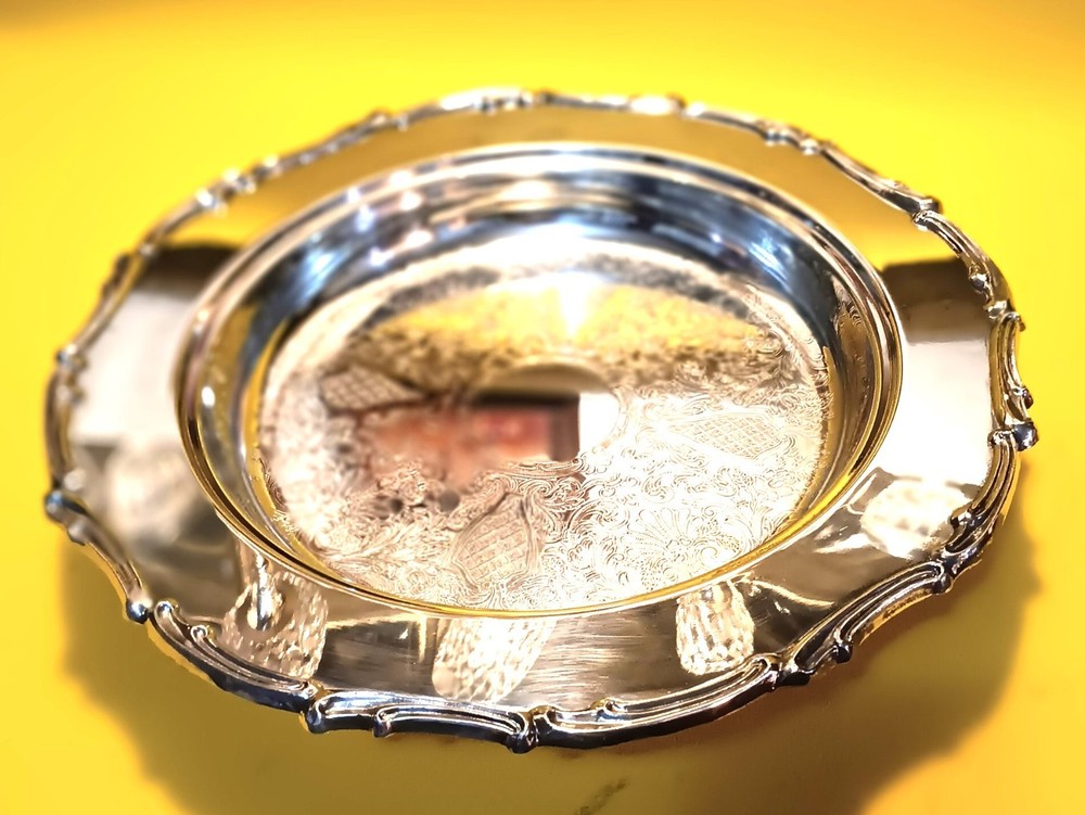 Silverplate serving dish bowl large ornate 14” diameter 2" deep Excellent!!