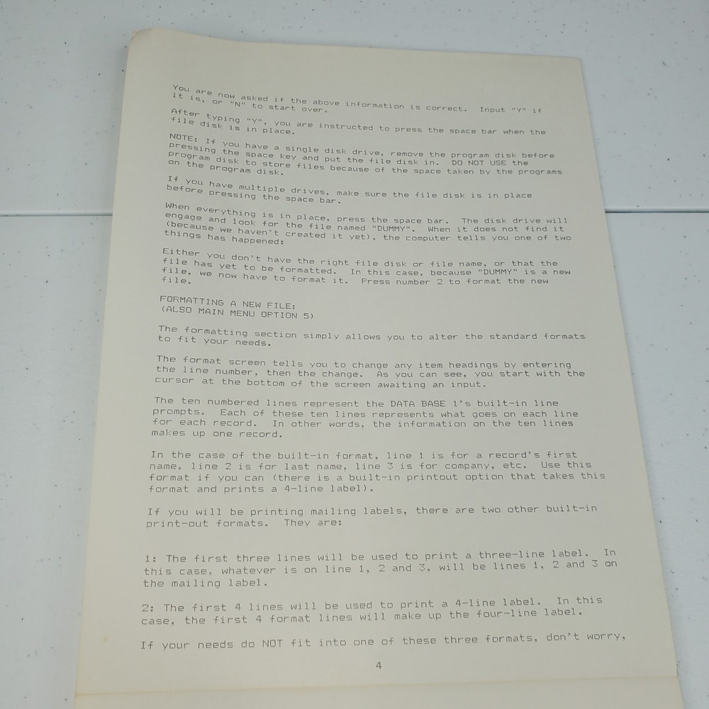 TI-99/4A Data Base 1 Computer Game Manuel Instructions Only Guide SPC Software