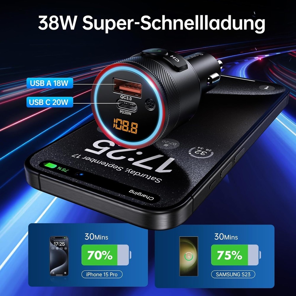 Transmisor FM Bluetooth 5.4 para coche