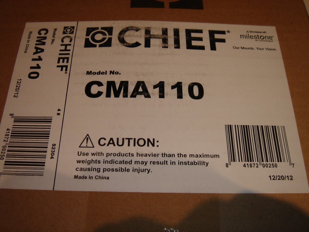 CHIEF Bundle CMA110 & CMS012018W Ceiling Plate 12-18" Adjustable Ext. Column NEW