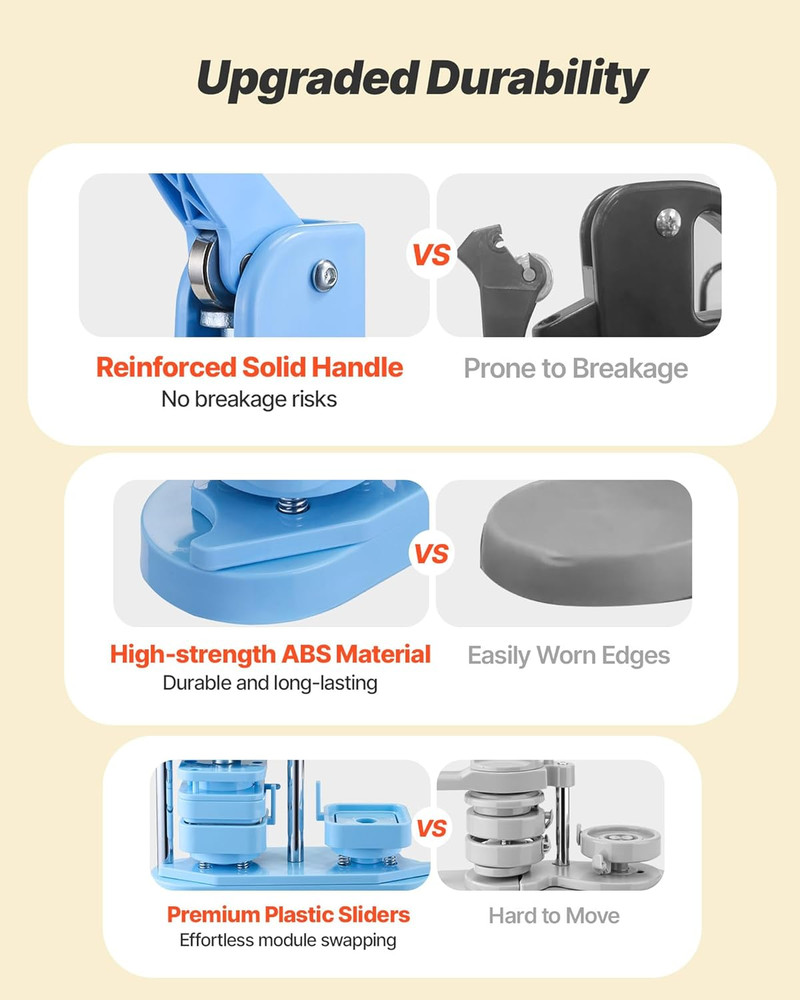 DIY Button Maker Machine - 1.97" Square, Ergonomic Handle, Blue