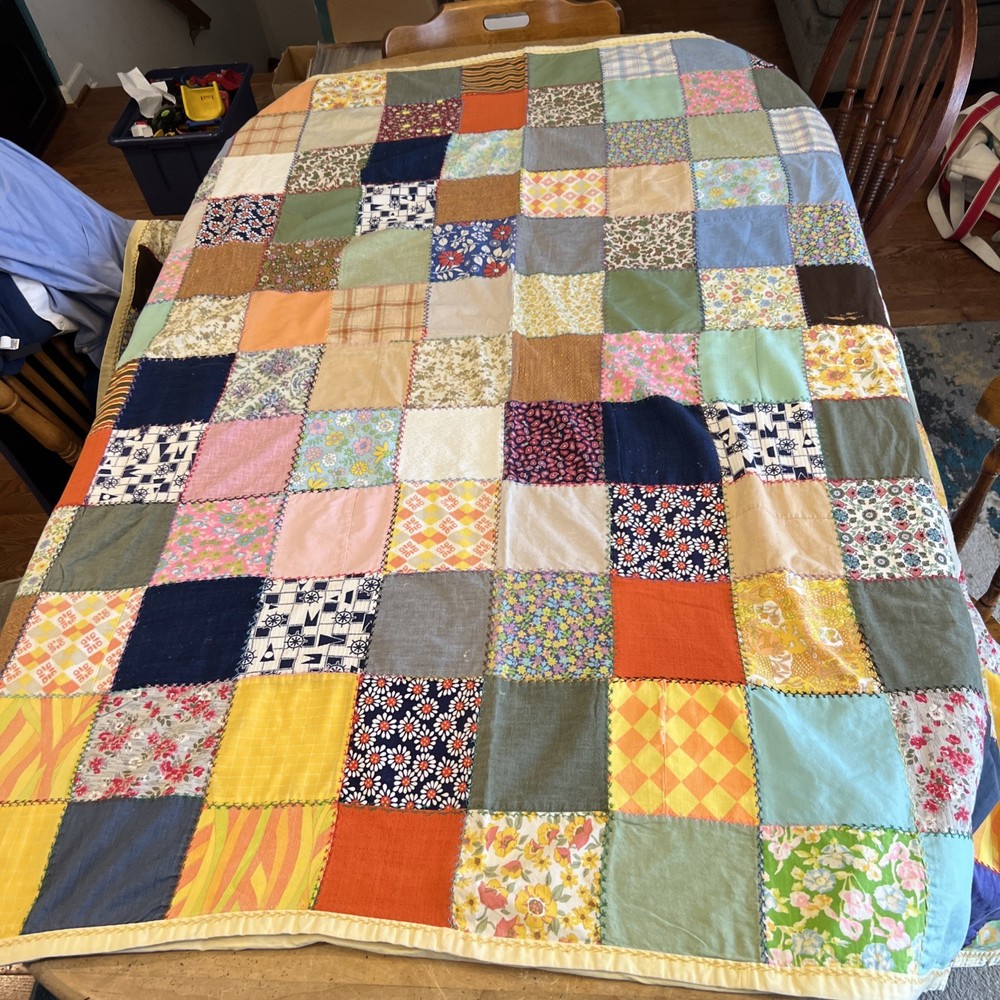Patchwork Quilt/Throw Handmade 68x77 Large. Really Nice Blanket