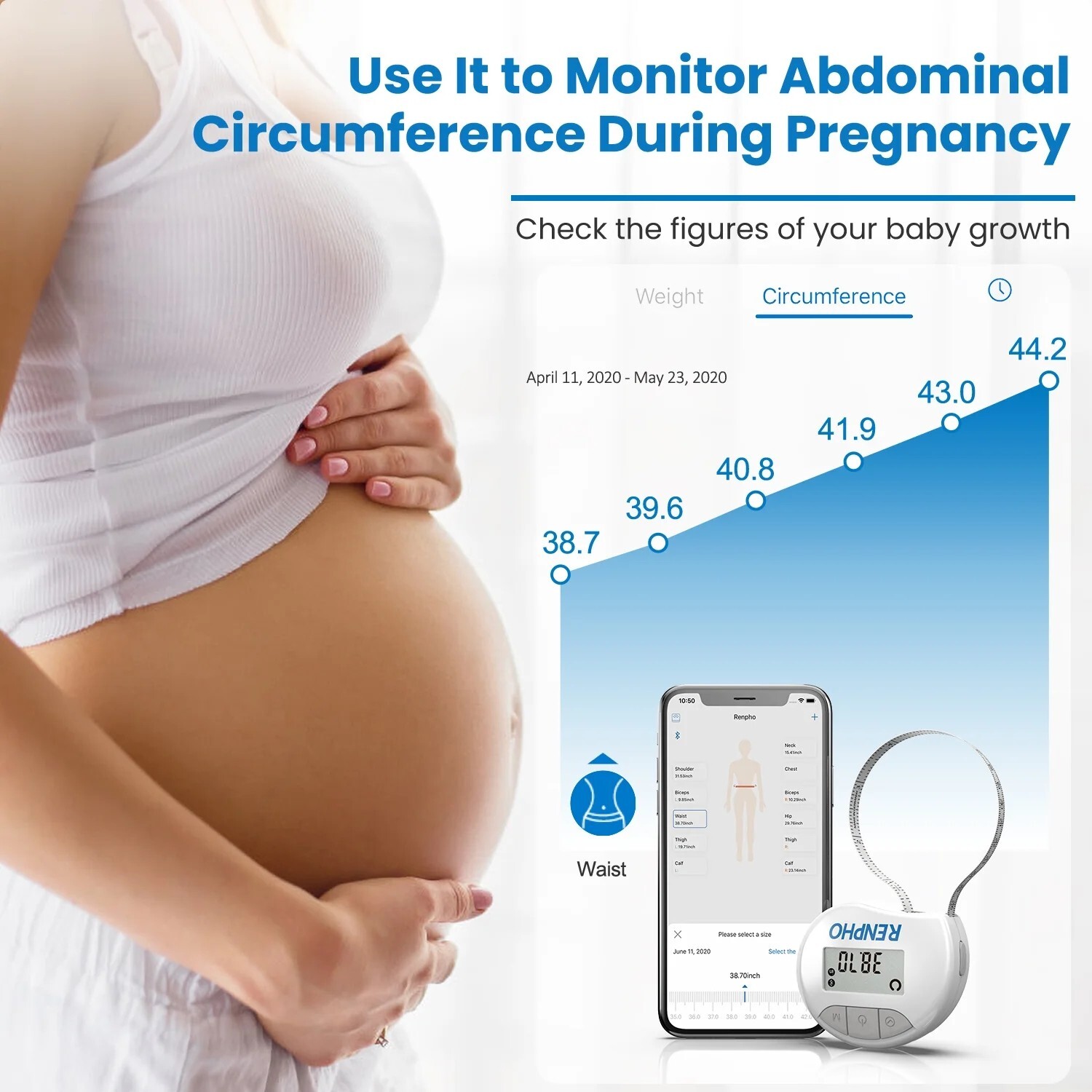 RENPHO Smart Tape Measure Body Measuring Tape for Weight Loss Bluetooth Tape US