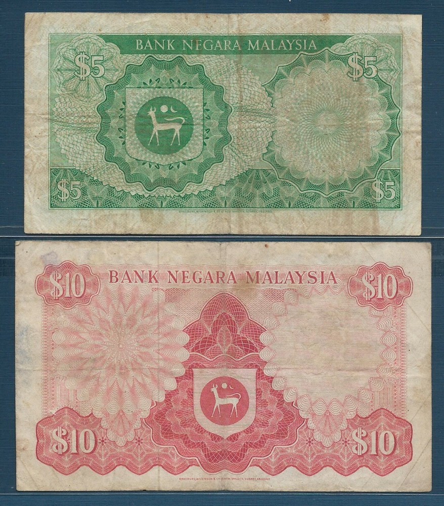 马来西亚 5 10 Ringgit 批量,1976 年,P 14a 15,VF-请参阅说明-
