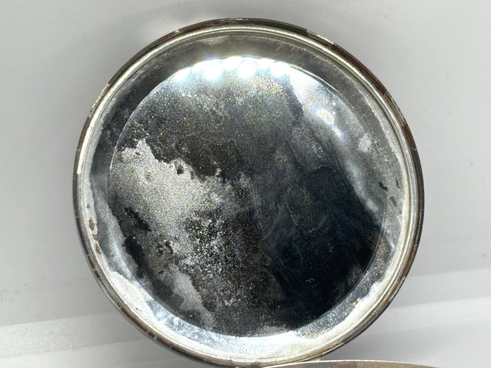 Vintage 950 grade Solid Silver Niello Compact Mirror Case - geometric pattern
