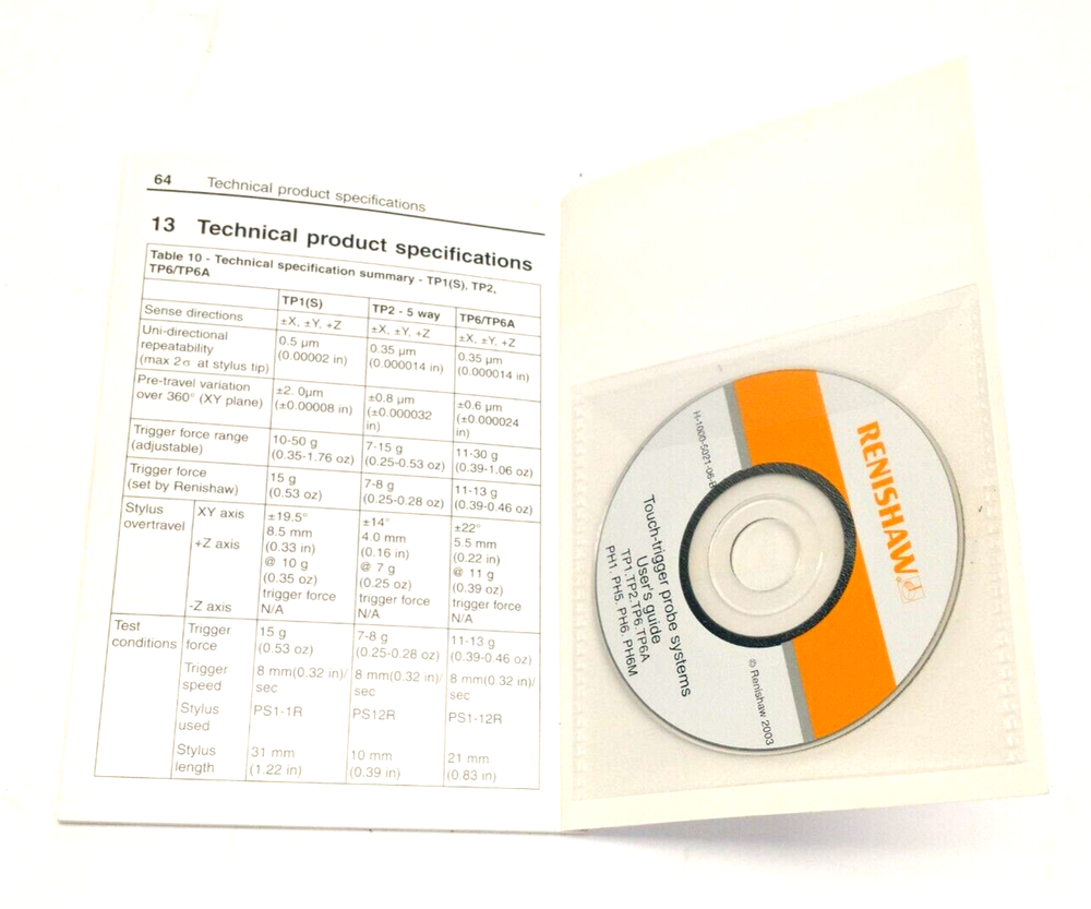 Renishaw H-1000-5021-06-B Touch-Trigger Probe System User's Guide Booklet & CD