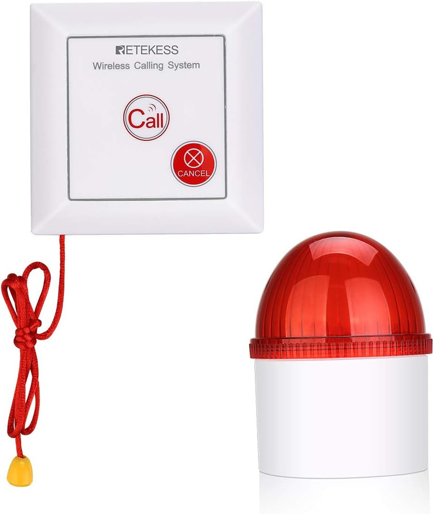 TH103 Caregiver Pager System,Wireless Strobe Siren,3-Level Volume Control,Pull R