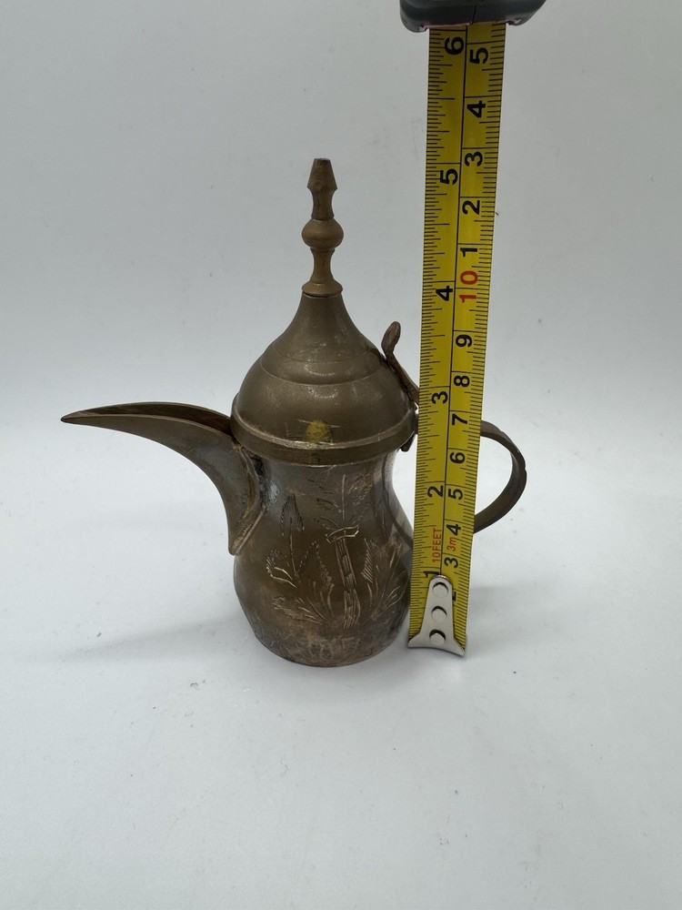 Vintage Arabic Middle Eastern Dallah Brass Coffee Pot OLD Etchings