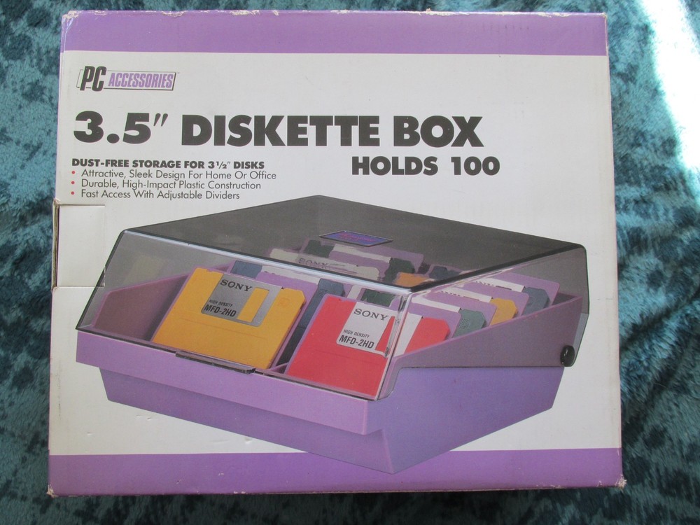 PC Accessories 100 3.5-in Floppy Disk File Storage Container Case Box Purple