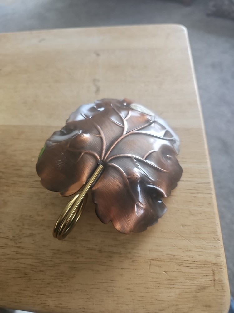 Vintage Coppercraft Copper Leaf Candy Dish Brass Finger Ring Handle ,Pair.
