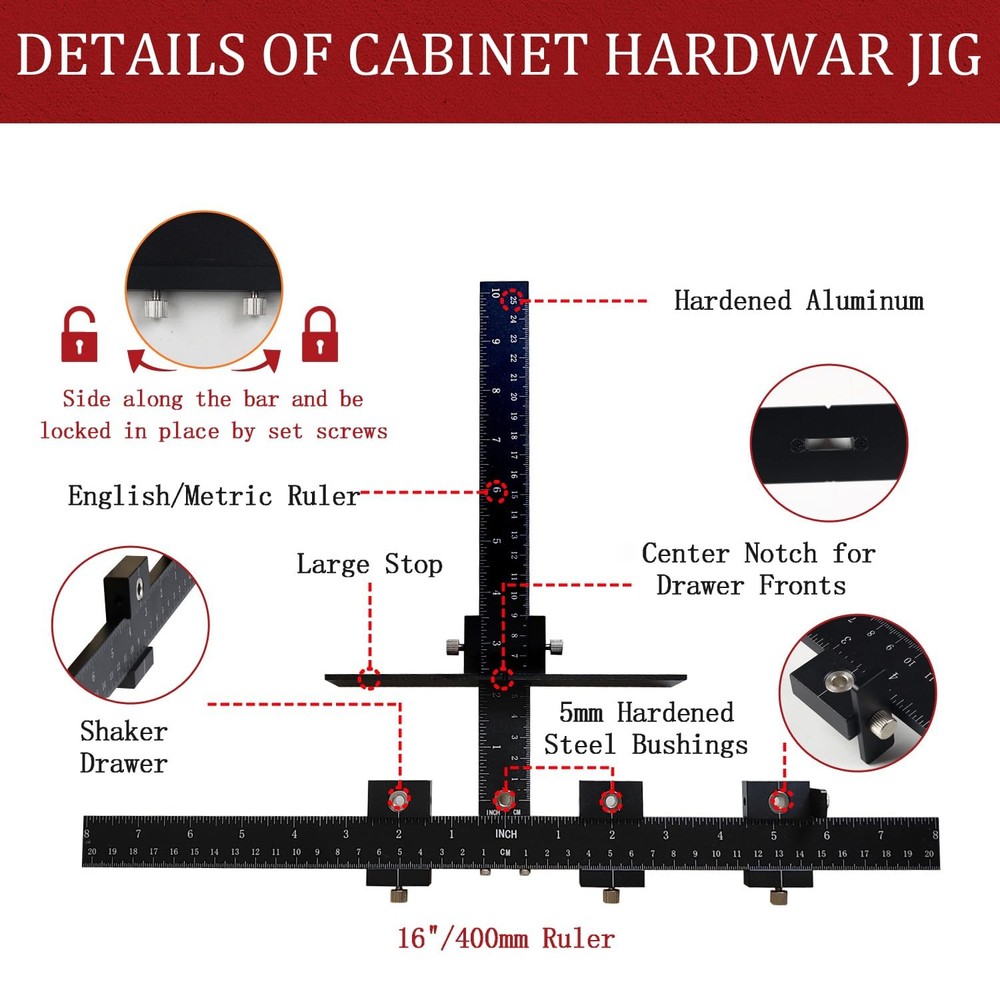 Cabinet Hardware Jig, Cabinet Handle Template Jig Tool Adjustable Drill Guide...