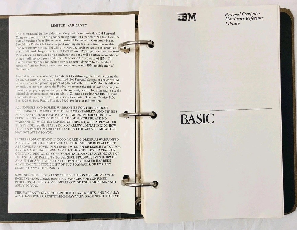 IBM BASIC Personal Computer Hardware Reference Library Manual (1982) w/ Slipcase