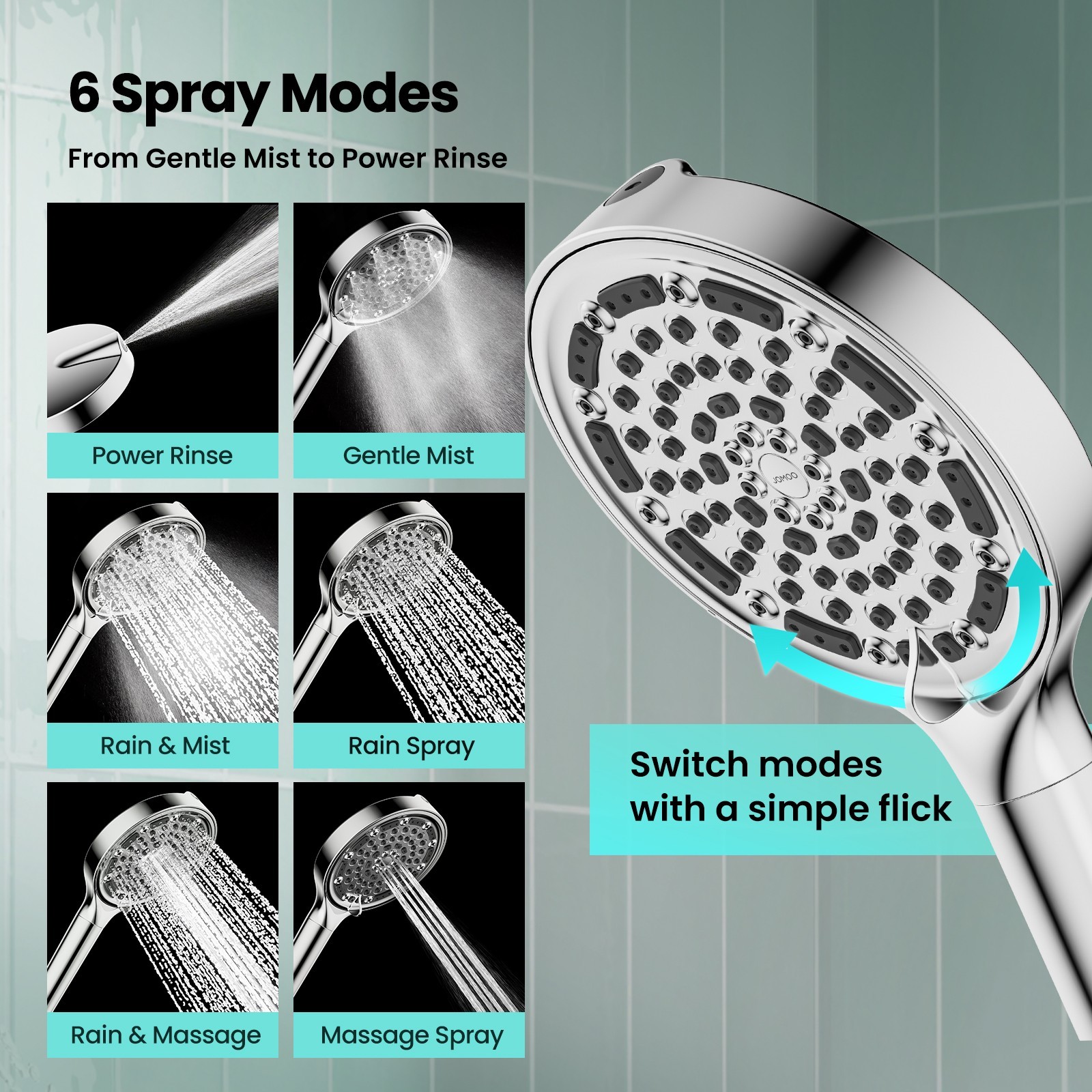 6 Spray Settings High Pressure shower Head with Filter, Handheld Rainfall Combo