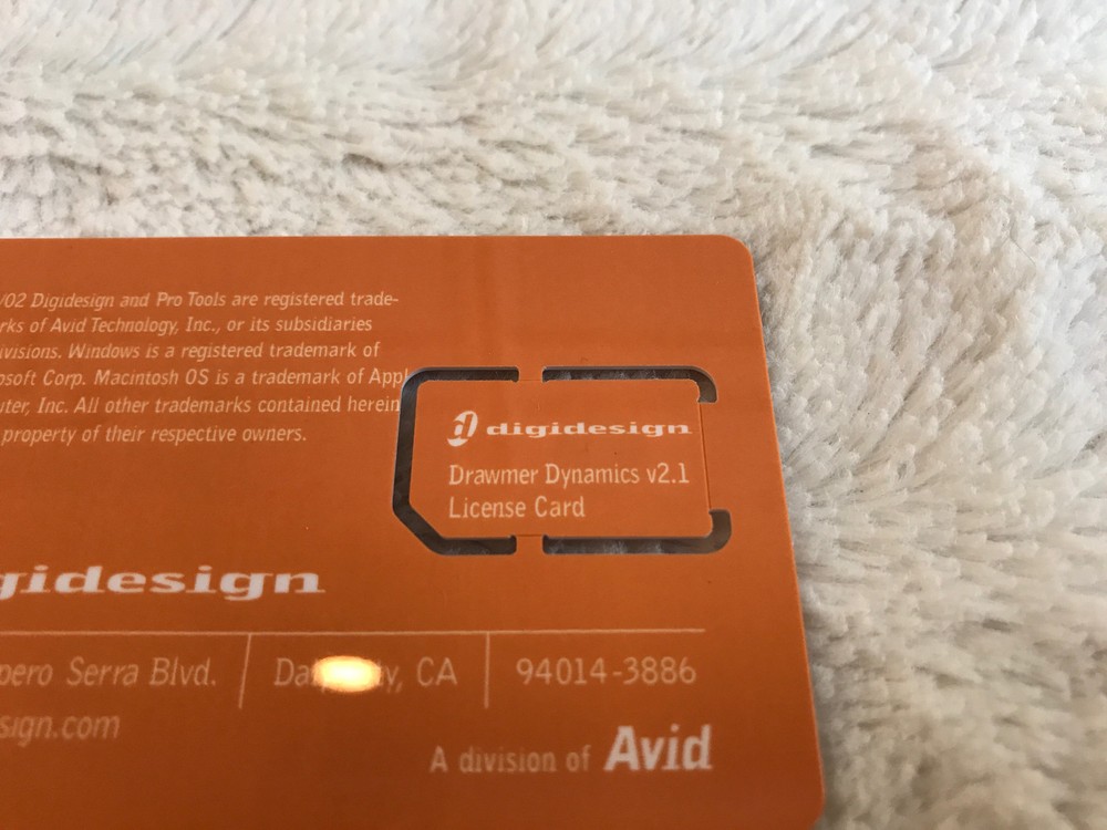Avid DigiDesign Drawmer Dynamics Plug In iLok Activation Card No Transfer Fee