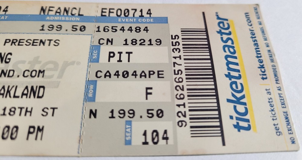 NEIL YOUNG Original Concert PIT Ticket - Fox Theater Oakland July 14, 2010