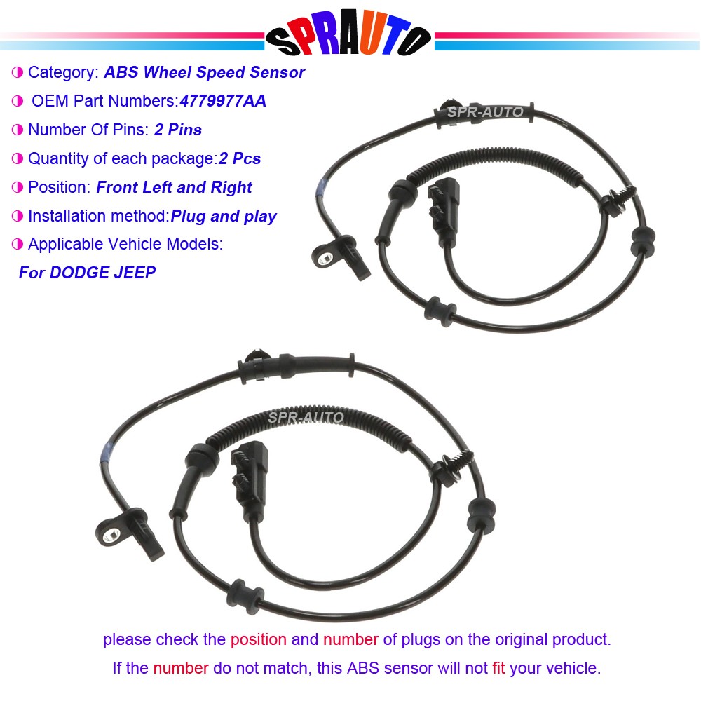 x2ABS Wheel Speed Sensor Front L & R For Dodge Durango Jeep Grand Cherokee 14-15