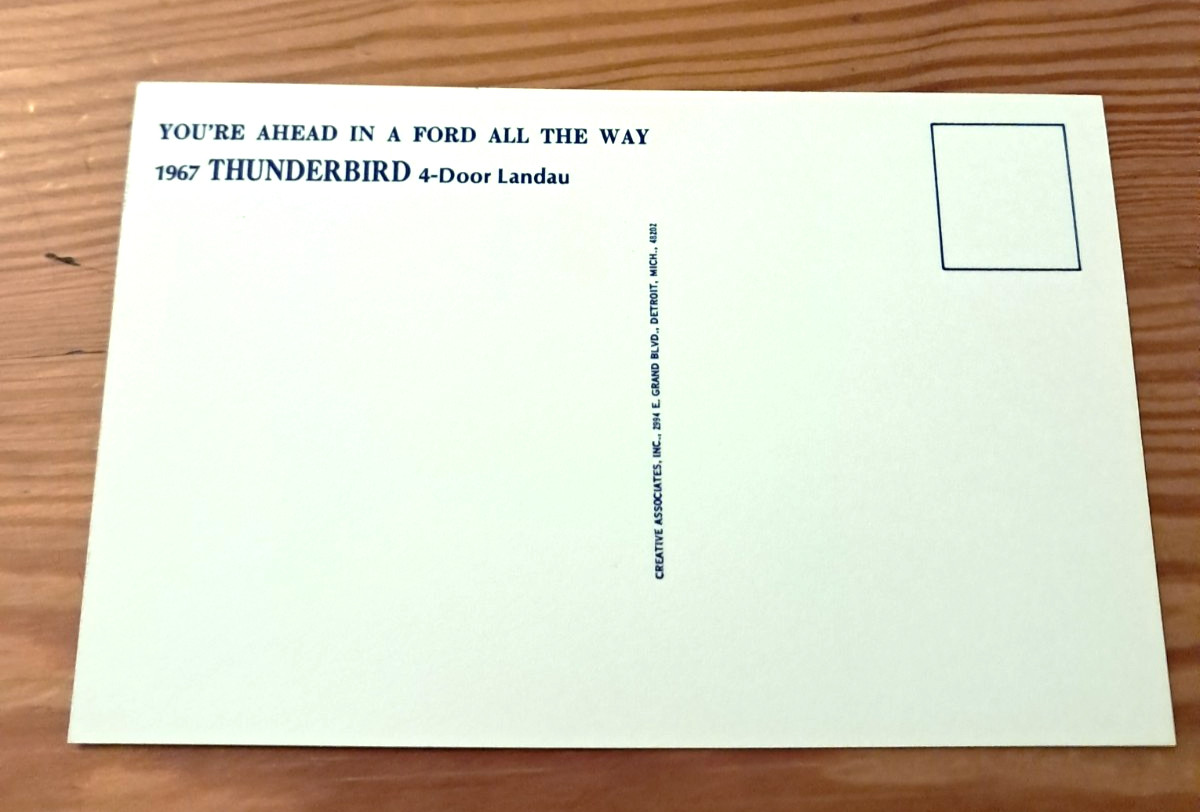 1967 Ford Thunderbird 4 Dr Dealership Post Card NOS