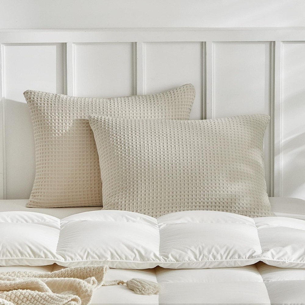 WARMDERN Waffle Weave Pillowcases King Size 4 Pack Pillow Cases Soft Microfiber