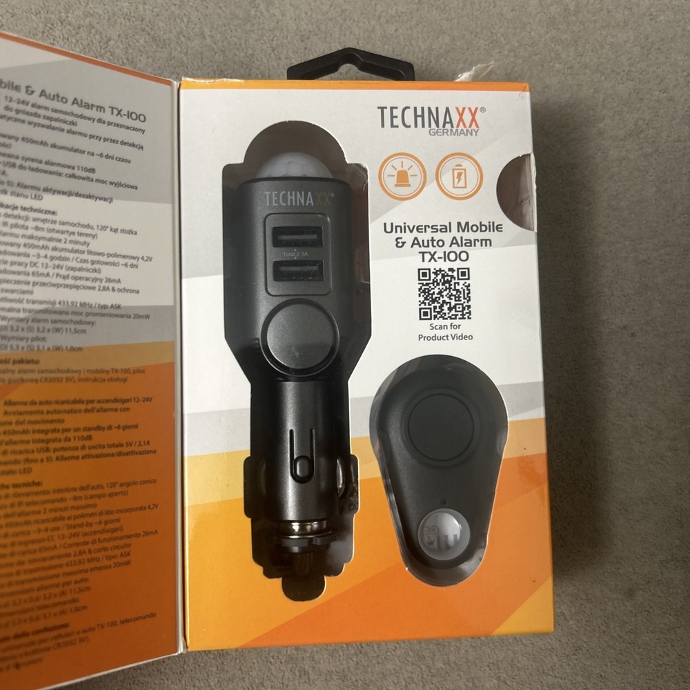 Technaxx Car Keyless Alarm with Charging Function TX-100-26.25 ft Motion Sensor