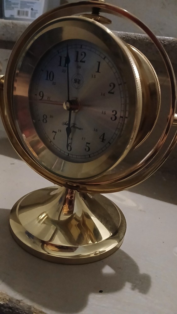 Solid Brass Seth Thomas Schooner Desk Clock Model 1044 Nautical Gyroscope XLNT