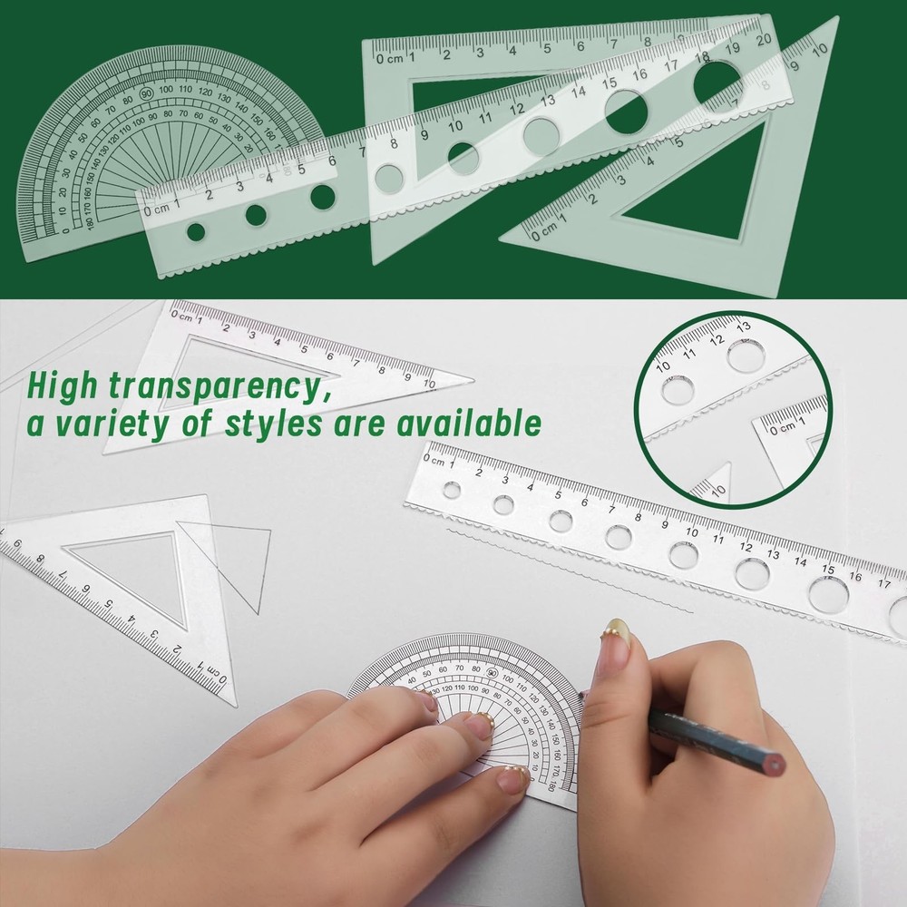 18 Pcs Geometric Drawings Templates, Drawing Stencils, Ruler Set, Circle Temp...