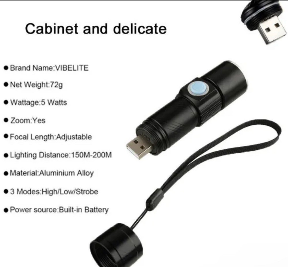 (2) BEST ZOOM TACTICAL LED USB RECHARGEABLE handheld FLASHLIGHT