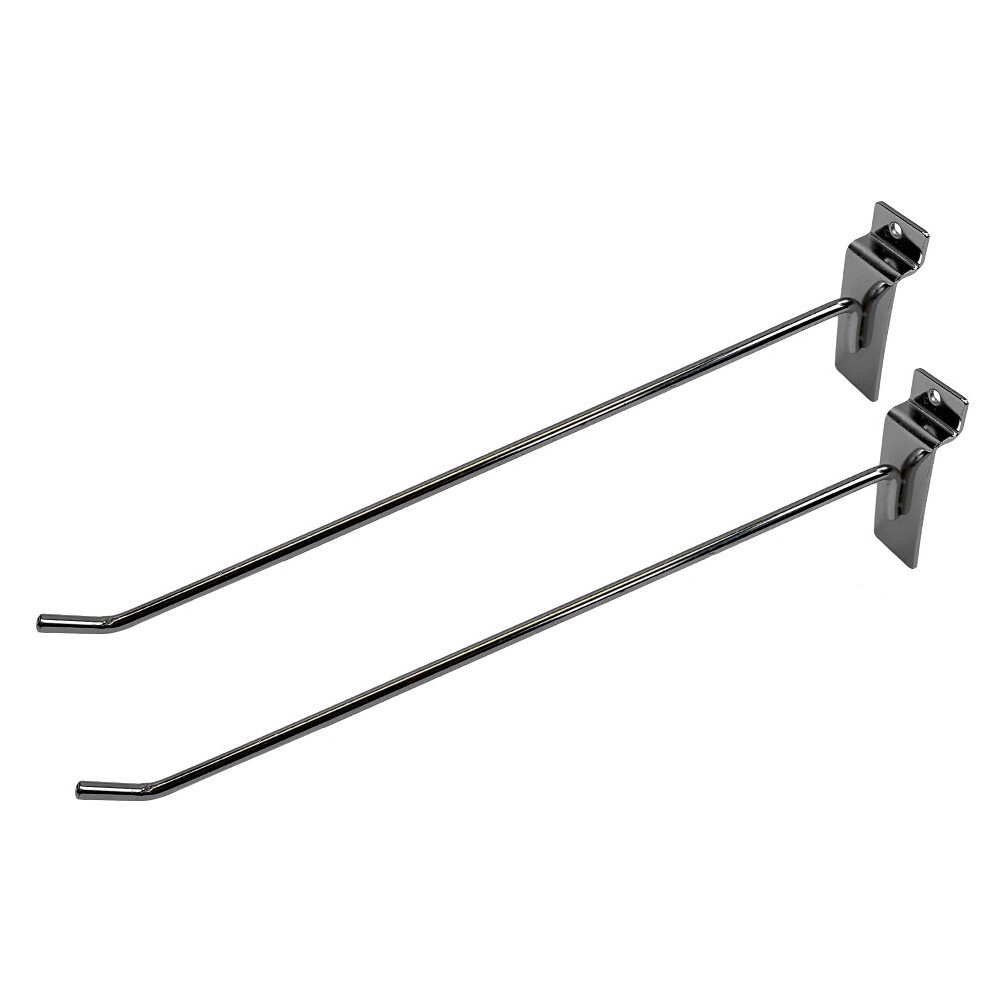 12" Slatwall Hook Panel Display Hooks, 1/4" Thickness Metal, Chrome - PACK 12