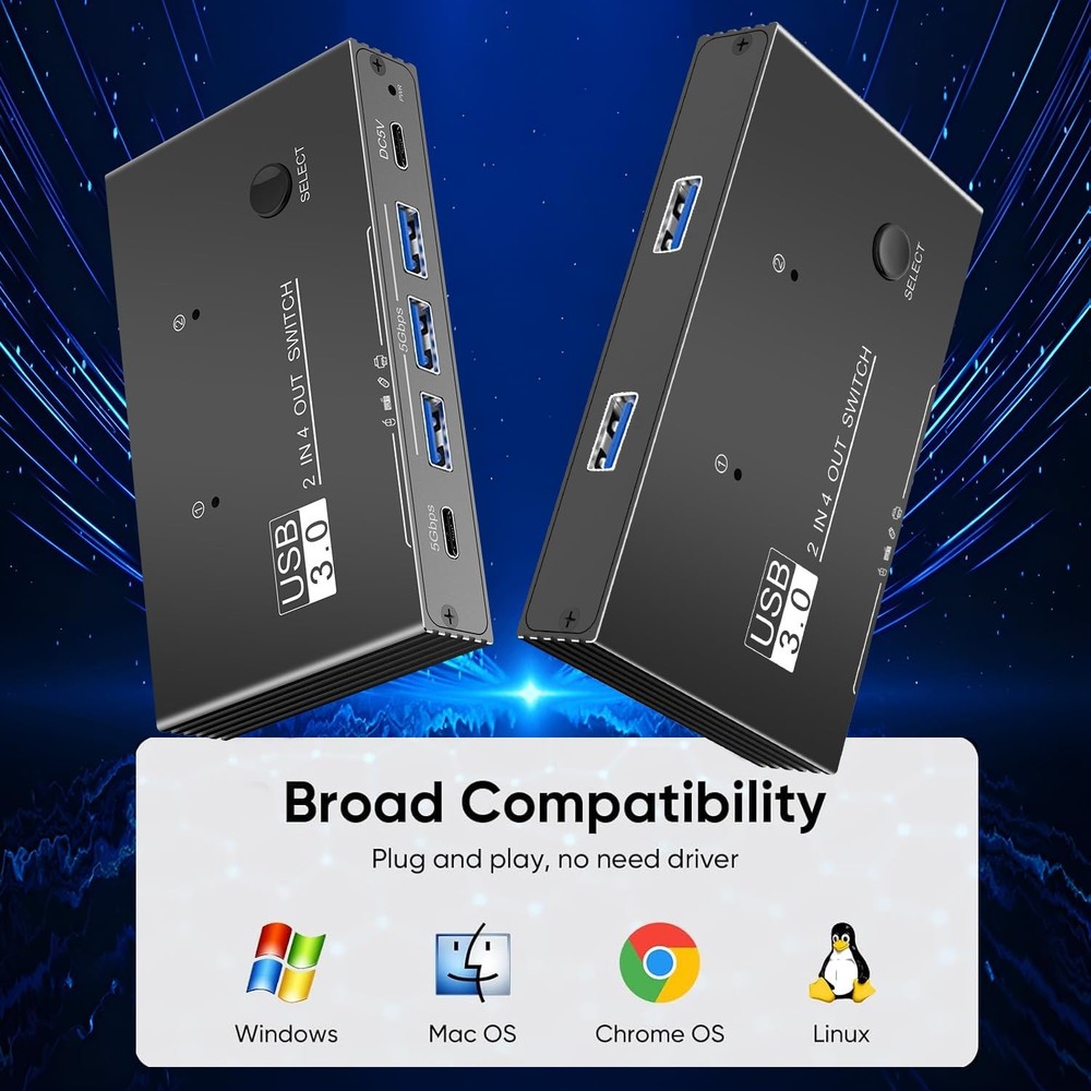 USB 3.0 Switcher 2 Computers Sharing USB C A Devices, 4 Port Sharing Keyboar...