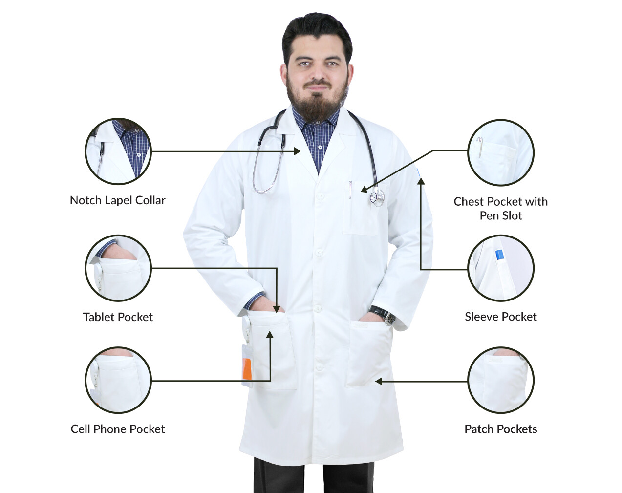HEEDFIT Premium Unisex Lab Coat, Comfortable Poly Cotton, Durable FREE SHIPPING!