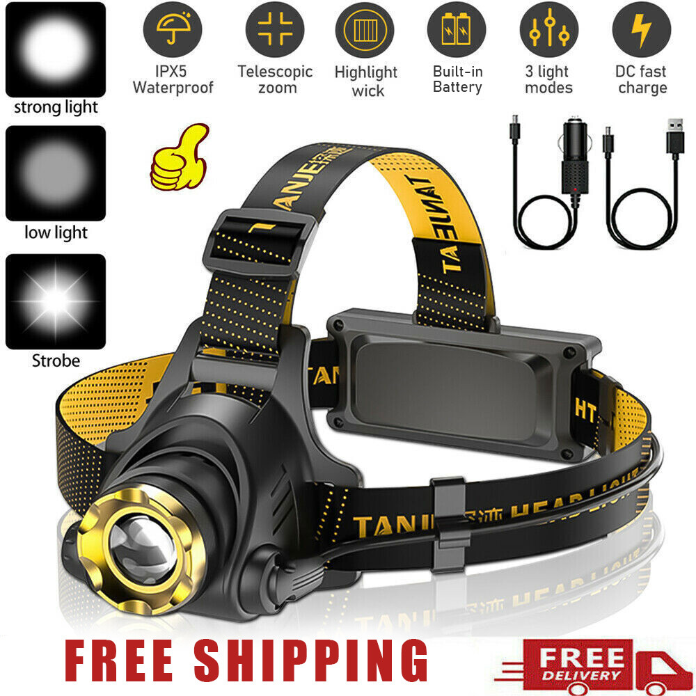 2x Powerful LED Headlamp USB Rechargeable Headlight Flashlight Head Torch 3 Mode
