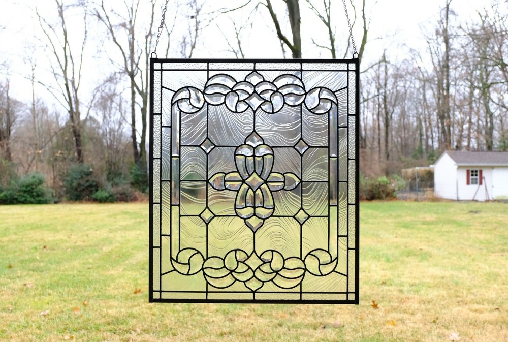 24" x 28" Handcrafted stained glass panel Clear Beveled window panel