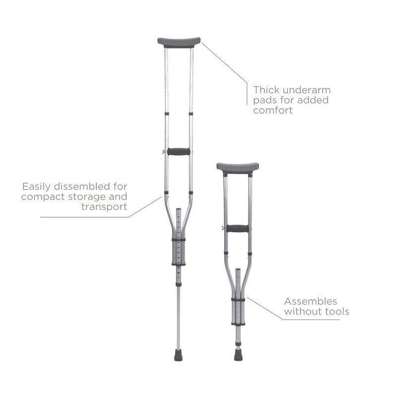 Adjustable Crutches Lightweight Mobility Aid Comfortable Underarm Pads Foldable