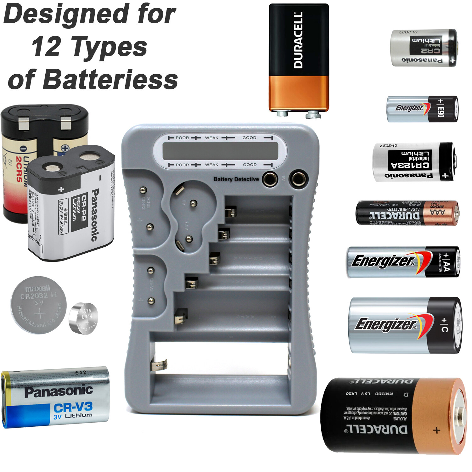 **BRAND NEW** 12-Type Battery Tester-Grey, LCD Display, for Household Batteries