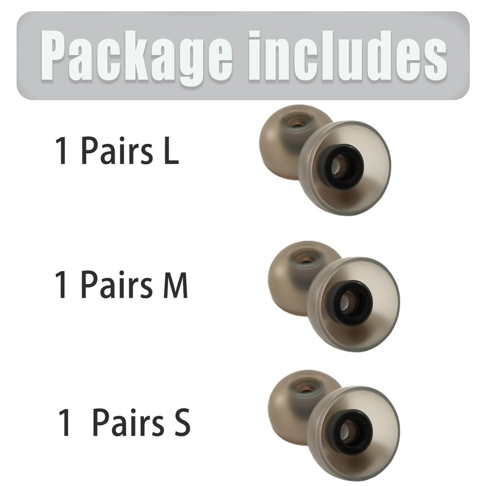 Soft Silicone Earbuds Tips(Fine Mesh)-Universal Small/Medium/Large, Black