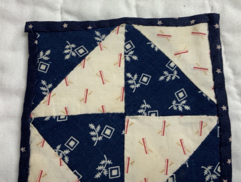 Antique Patchwork Quilt Table Topper Or Doll Quilt, Four Patch W/ Triangles, Sm