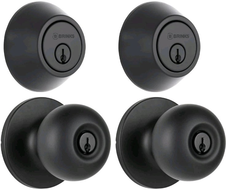 Brinks Matte Black Transitional Keyed Entry Doorknob & Deadbolt Combo