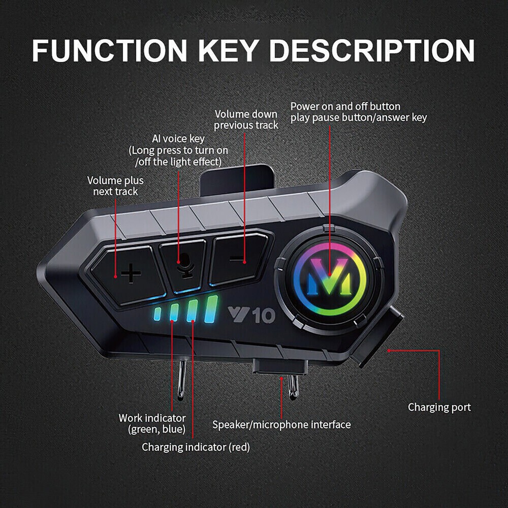 Waterproof Bluetooth 5.3 Bilateral Stereo Wireless Motorcycle Helmet Headset