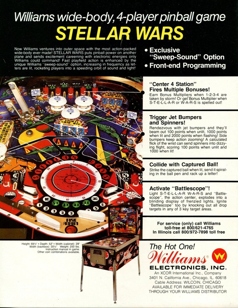 Stellar Wars Williams Pinball Flyer / Brochure/ Ad Mint