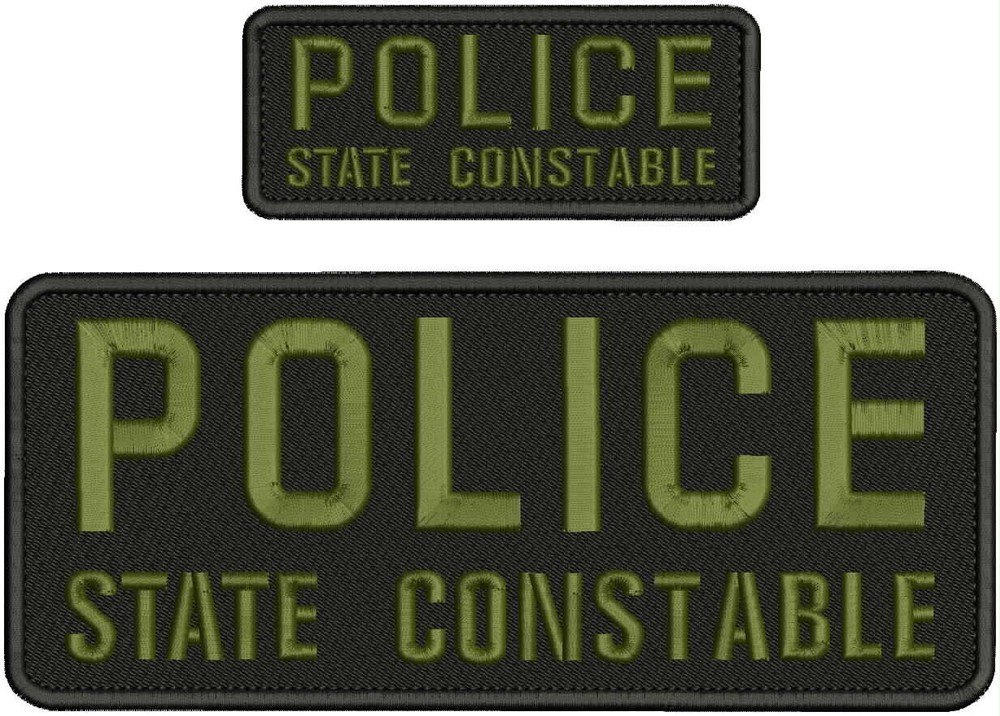 POLICE STATE CONSTABLE embroidery Patch 4x10 & 2x5 hook on back od gree on black