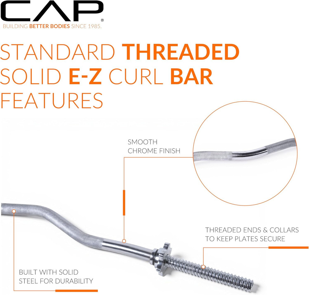 Cap Barbell 47-Inch Standard Threaded Solid Easy Curl Bar